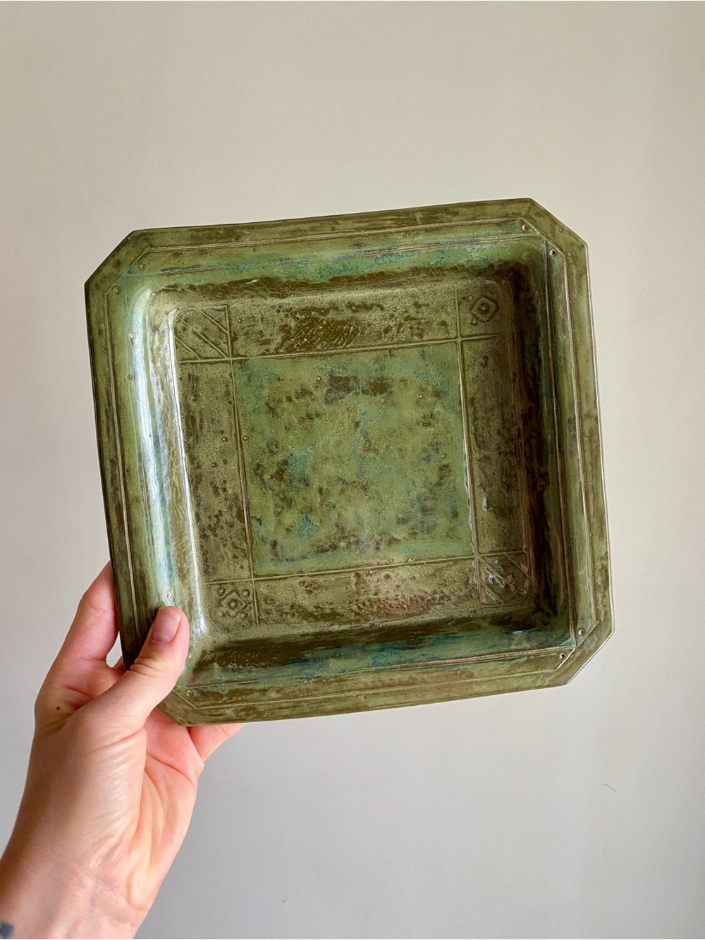 Vintage Handmade Set of 2 Rustic Heavy Square Ceramic Plates - Picture 4 of 5